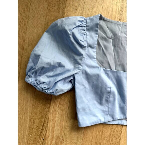 Song of Style Blue Puff Sleeve Crop Top Boho chic milkmaid style size XS - Picture 6 of 9